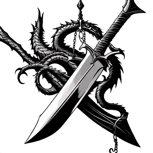Libra Scales Hanging From Sword With A Dragon Wrapping Around The Sword