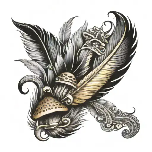 Gold Mashroom Indian Feathers