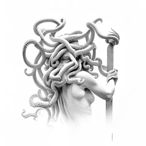 Medusa In Greek Sculpture Style With Cracks