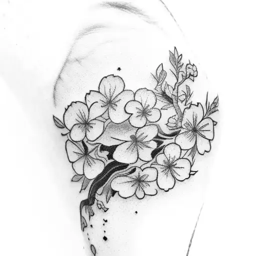 Samurai Leg Tattoo With Cherry Blossom