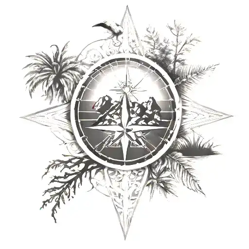 Matching Father And Son Tattoos Of A Compass Rose With Joshua Trees And Mountains As The Backdrop