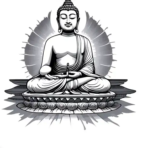 Single Line Drawing Of Seated Buddah Leading Upward