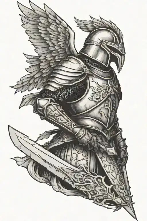 Knight With Sword And Eagle Head Profile Holding