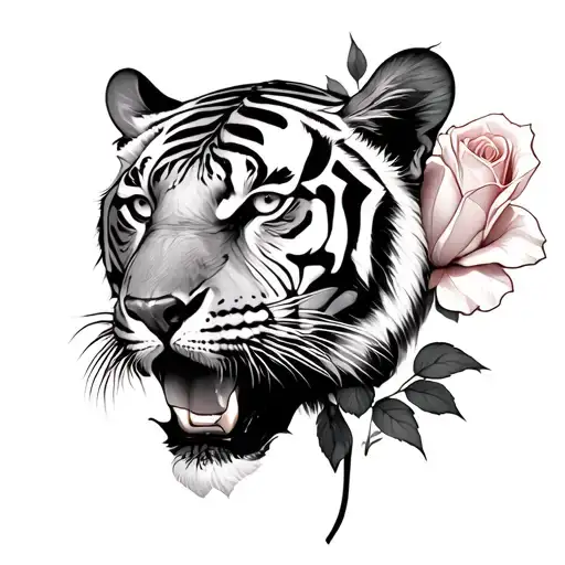 Matrix Flower Tiger And Blooming Rose