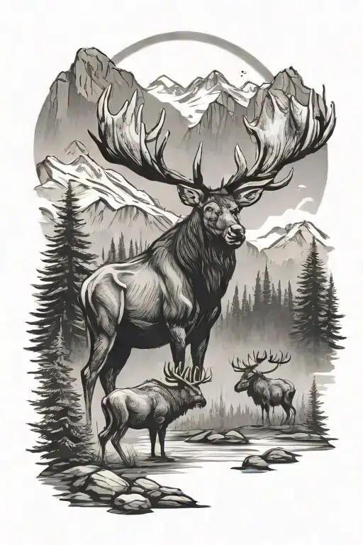 Moose And Elk And Bear In The Mountains
