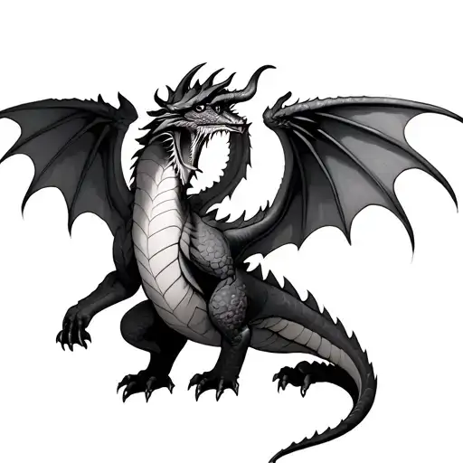 Dragon With Wings Wrapped Around Side Of Body With Wings Under Chest