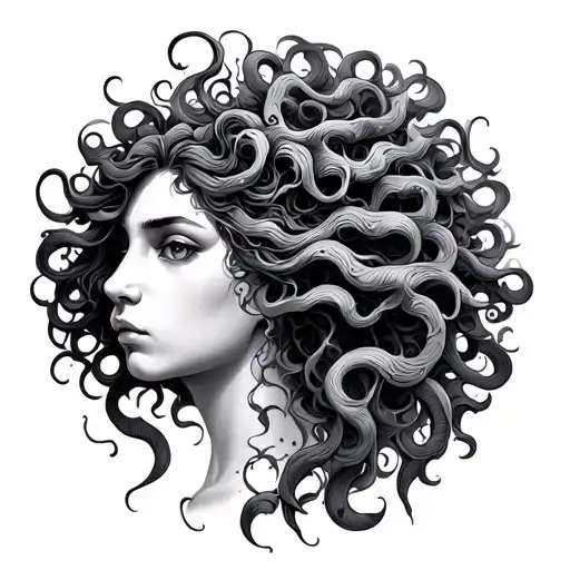 Black And Grey Medusa With Dotwork
