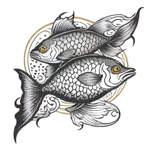 2 Black And White Fish Around 1 Gold In The Middle