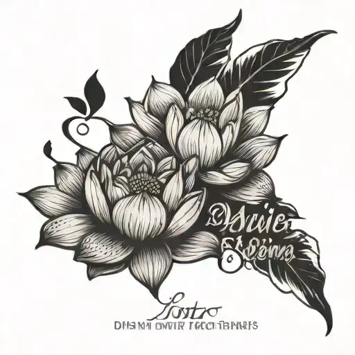 Lotus Flower And Quote Spine Tattoo With Phrase 'Die With Memories Not Dreams'