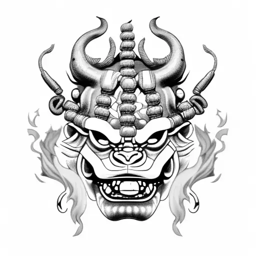 Oni Mask With Chains Between Fire