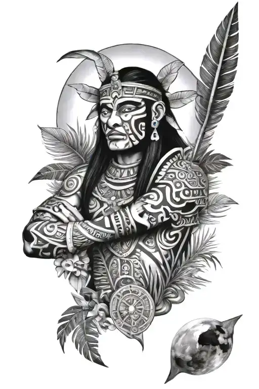 Aztec Jungle With Moon Half Sleeve