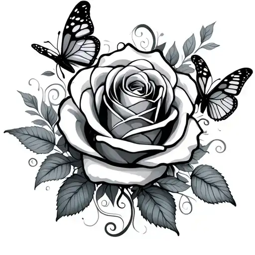 Rose With Butterflies And Swirls Forming