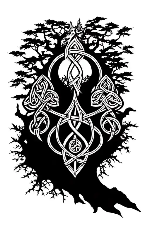 Masculine Celtic Trinity With Nature Elements Like Trees