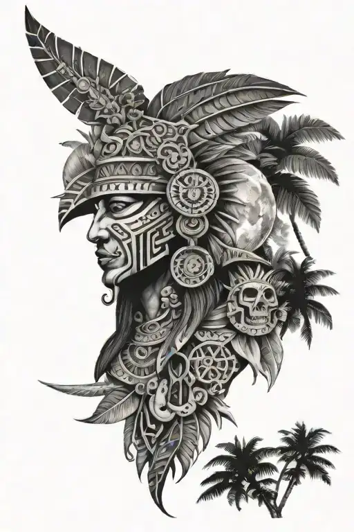 Aztec Jungle With Moon Half Sleeve