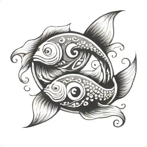 Yin And Yang In The Form Of Two Fish On The Brush