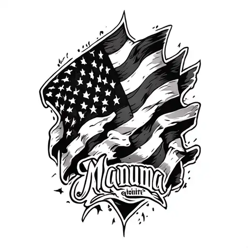 Fore Arm Tattoo With A Worn American Flag And The Word Manuma Desgined Into It