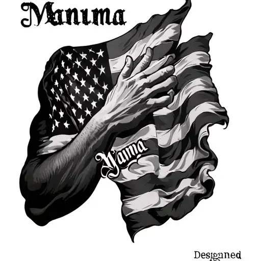 Full Fore Arm Sleeve With A Worn American Flag And The Word Manuma Desgined Into It
