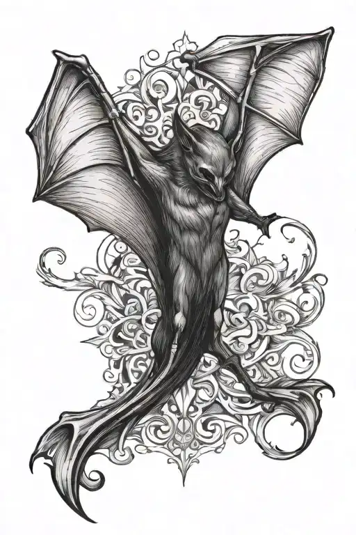 Upside Down Bat With Shadows On Shoulder And Arm