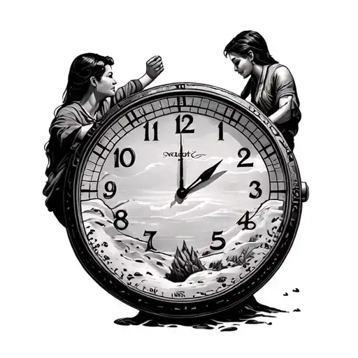 Two People On A Sandwatch Clock Hand Clock