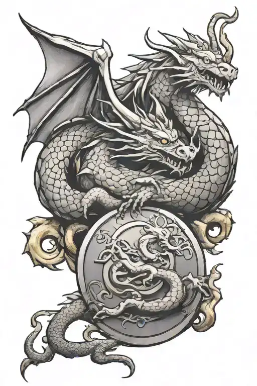 Gold Coins And Dragon Sleeping On Top