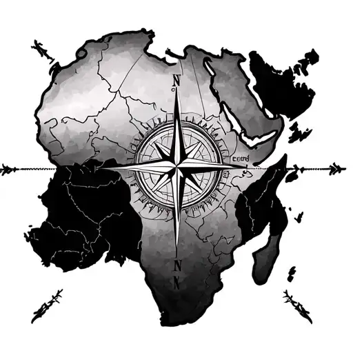 Africa Continent Outline With Compass Rose Intertwined