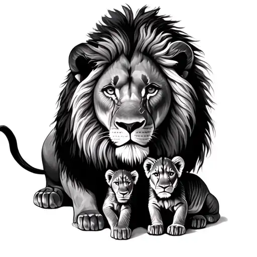 Lion And 2 Cubs