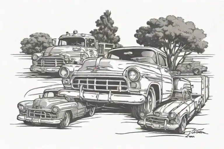 1954 Chevy Pickup Towing A 1972 Nova Stock Car