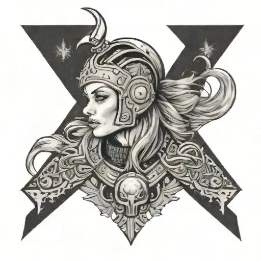 A Biker Mom With Viking Helmet And Snowflakes In The Background Wolfs