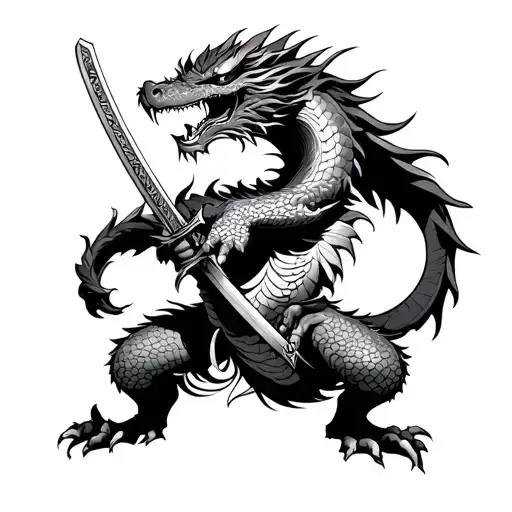 Double Dragon Holding Katana Sword