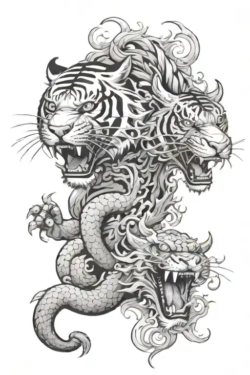 Tiger And Dragon Breathing Fire
