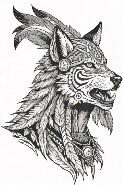 Shaman With Wolf Head And Feather
