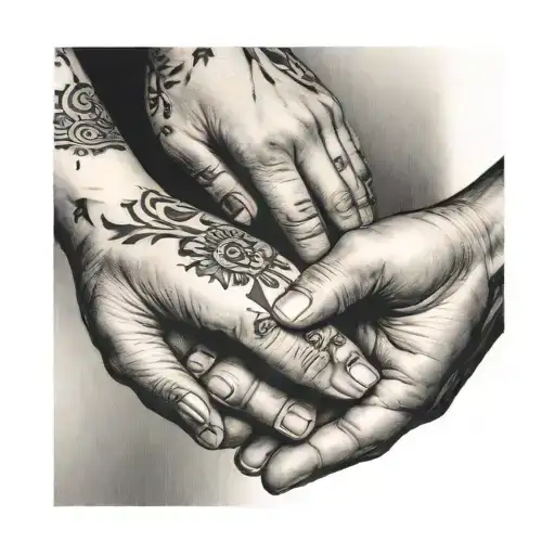 Matching Tattoos Husband And Wife Holding Hands