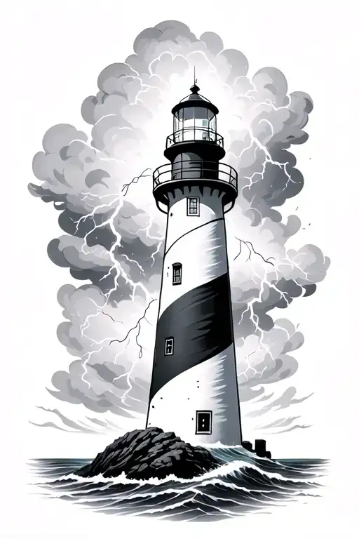 Lighthouse Storm Lightening