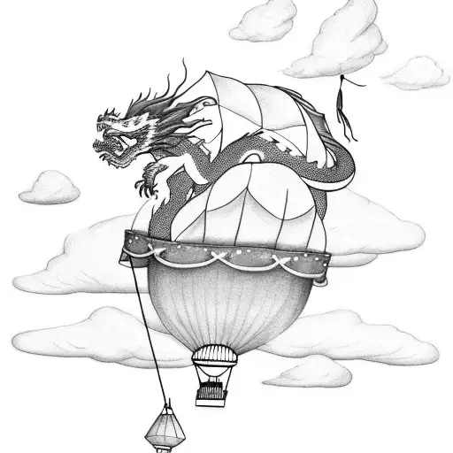 Dragon Sleeping On Top Of A Hot Air Balloon