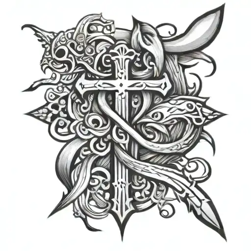 Cross And Fish Hook Intertwined