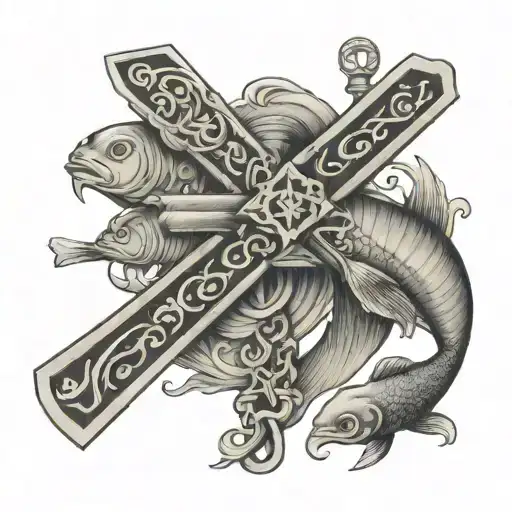 Cross And Fish Pole