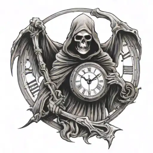Grim Reaper Holding Clock Face