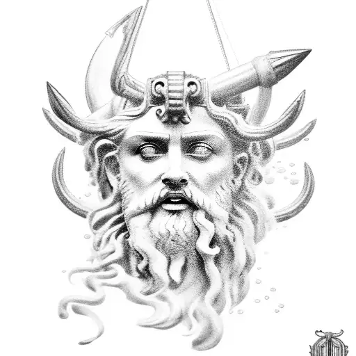 Poseidon With Water And A Boat