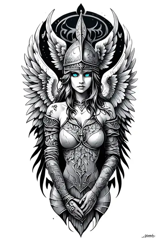 Valkyrie Maiden With Blue Eyes With Winged Helm With Wings