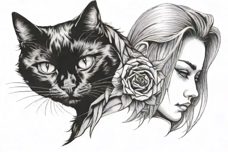 Black Cat With A Girl Holding