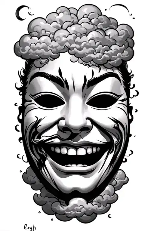 Laugh Now Cry Later Mask With Clouds As Background