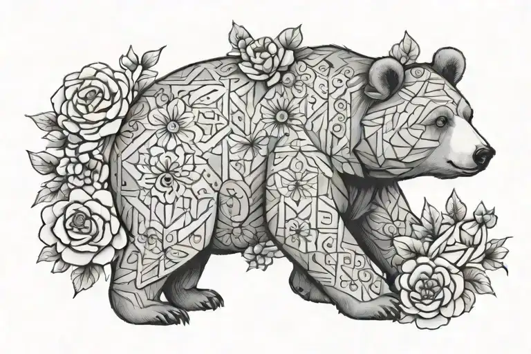 Geometric Mumma Bear Flowers Surrounding Them