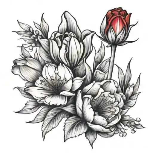 Red Rose Tulip Cornflower Mugunghwa