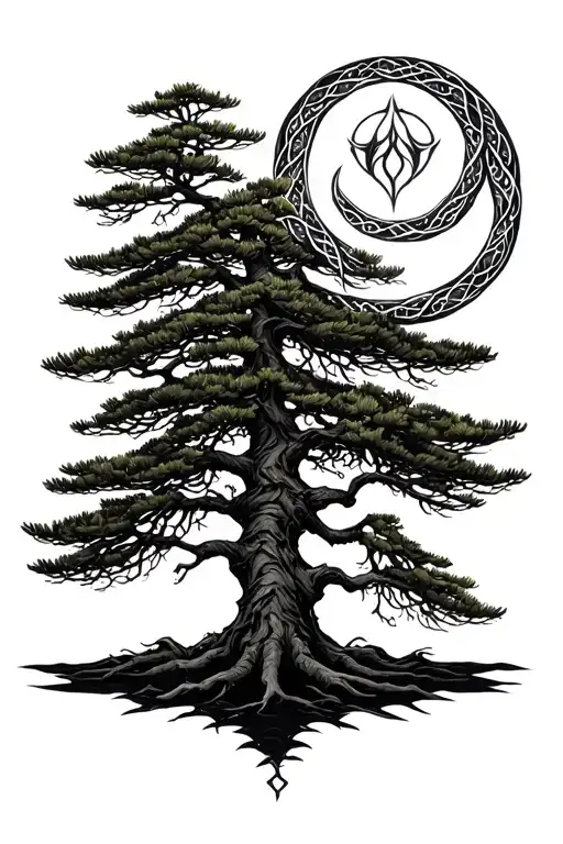 Pine Tree With Ouroboros Background Black