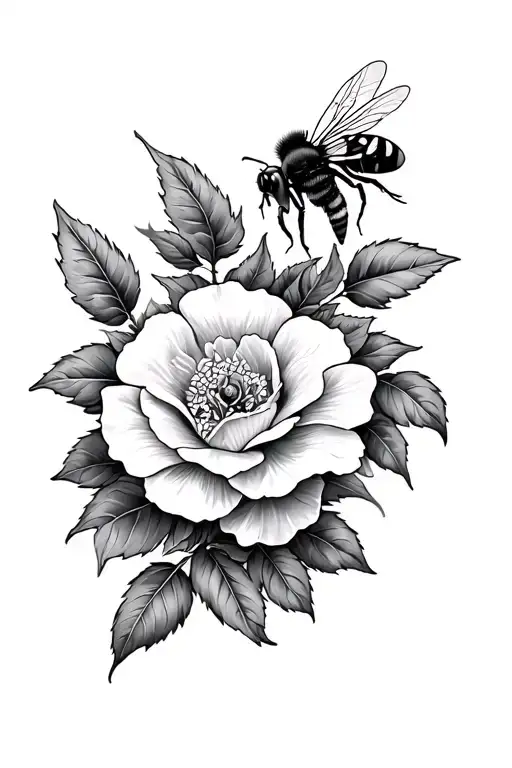 Wild Rose And Bee Surrounded