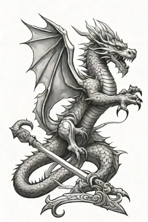 Rampart Welsh Dragon With Sword Going Vertical