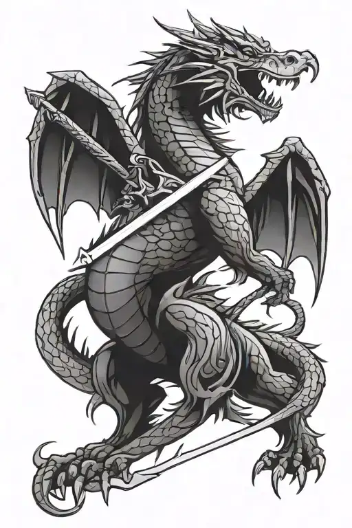 Rampart Welsh Dragon With Sword Going Vertical Minimalist