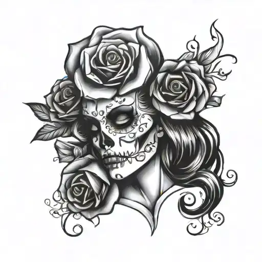 Pin Up Girl Skull Roses