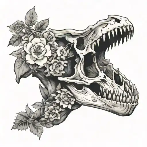 Dinosaur Skull With Flowers And Plants