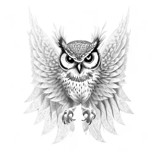 Owl Open Wings Attacking Front View